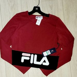 FILA L athletic long sleeve burgundy red tee t-shirt